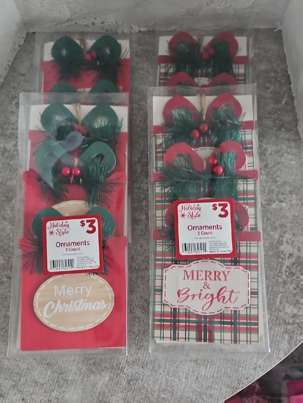 Merry & Bright  Ornament Set - Red and Green (4PKG)